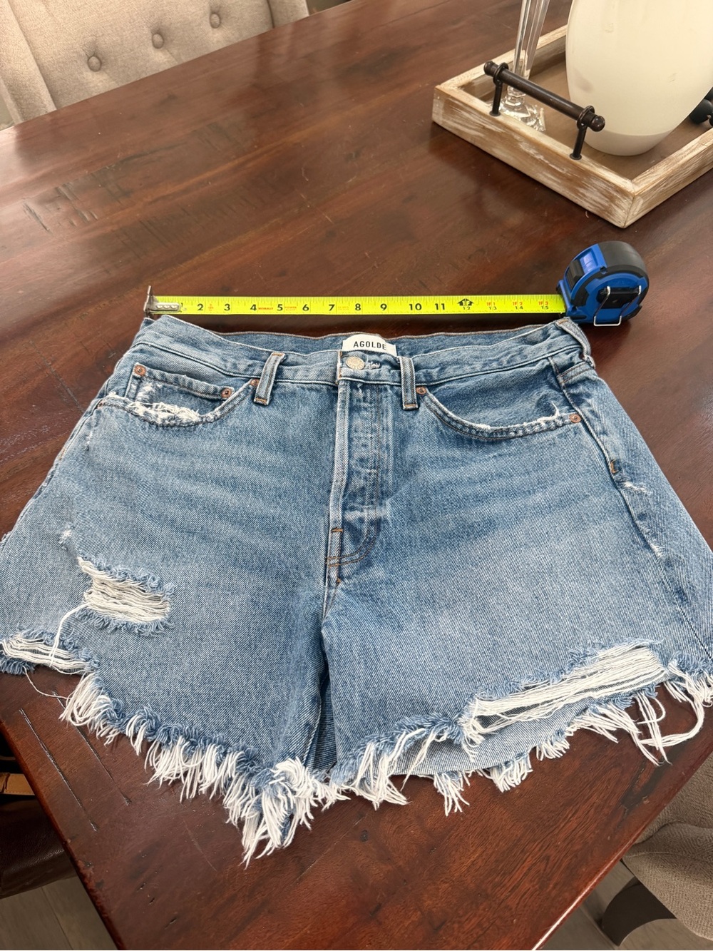 Agolde Parker Long Denim Cutoff Shorts